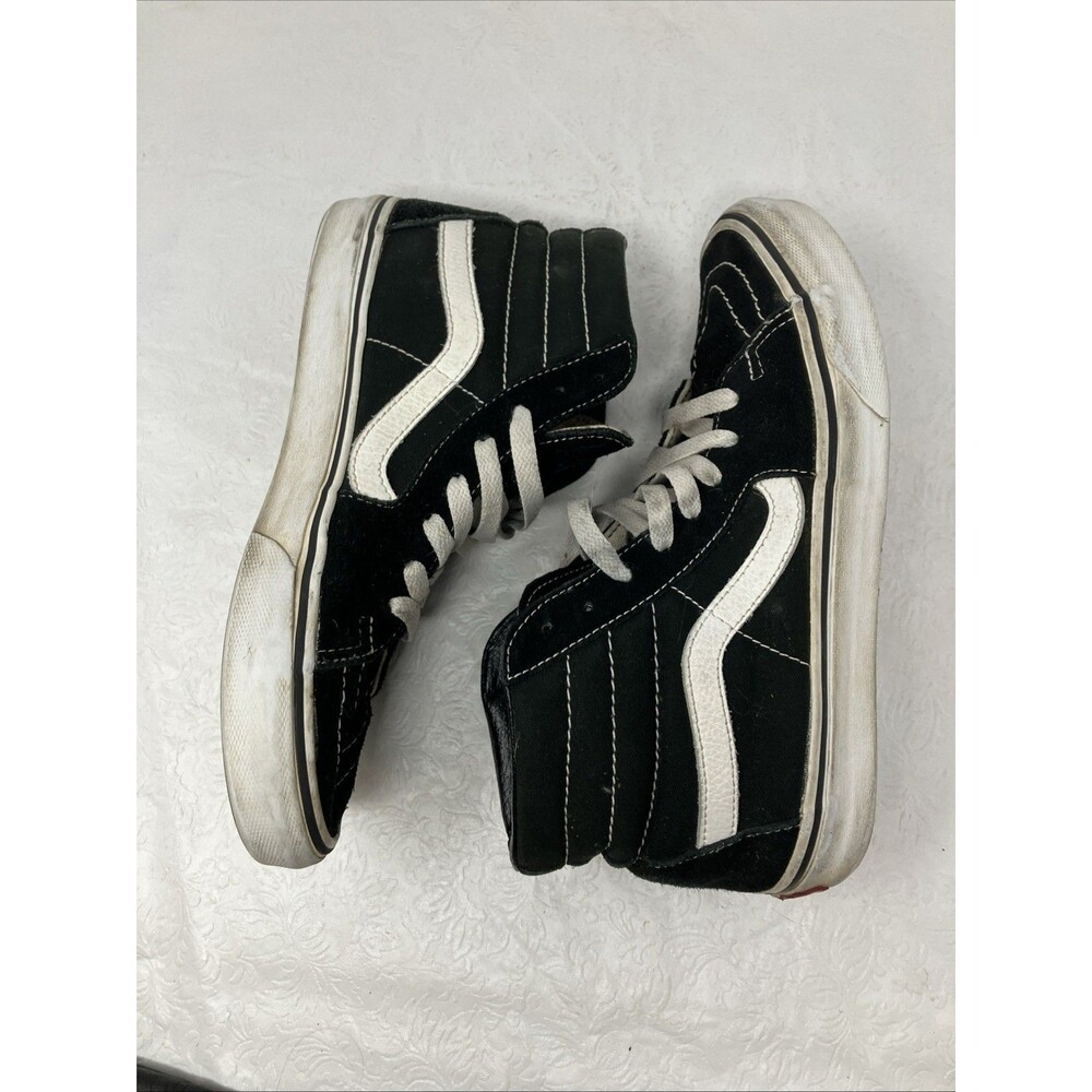 VANS Sk8-Hi Leather Suede Black White High Top Skate Shoes Mens 6.5 Womens 8